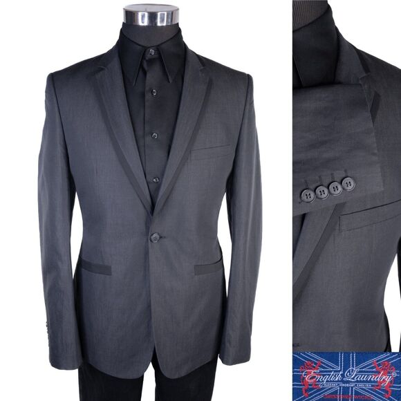 ENGLISH LAUNDRY Gray Tuxedo Sport Coat Suit Jacket Cotton Blend Sz 40L 1-Button - Picture 1 of 13